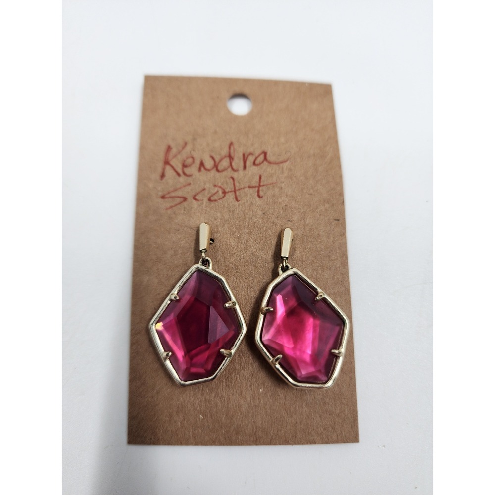 Kendra Scott Magenta Pink Faceted Stone Gold Tone Drop Earrings French Wire